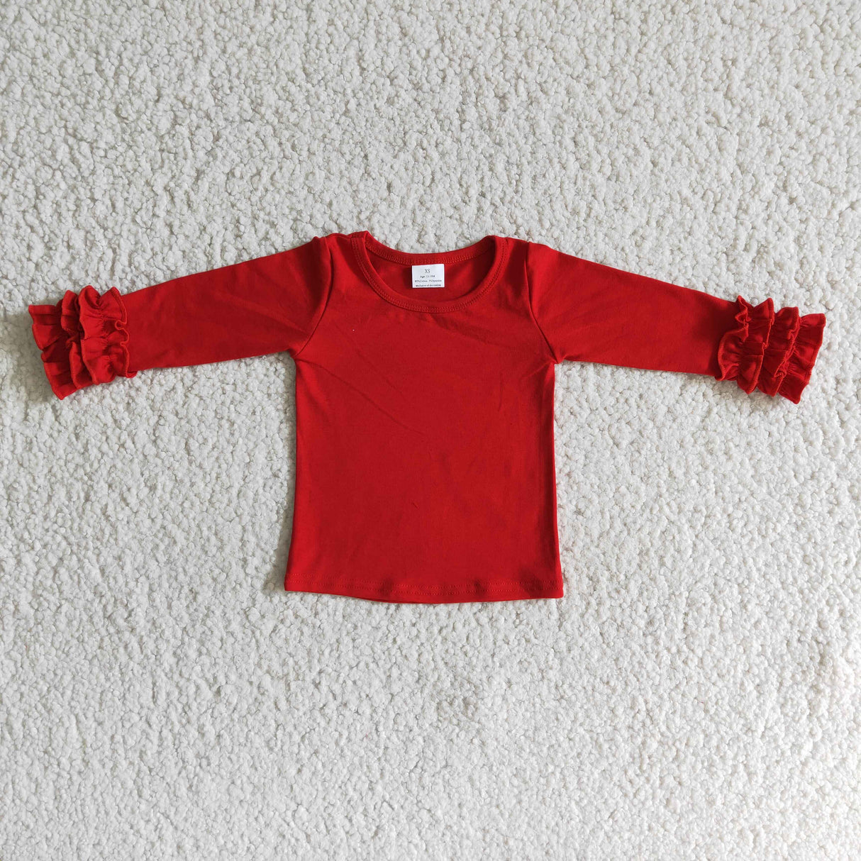 Red cotton icing ruffle top girls shirt