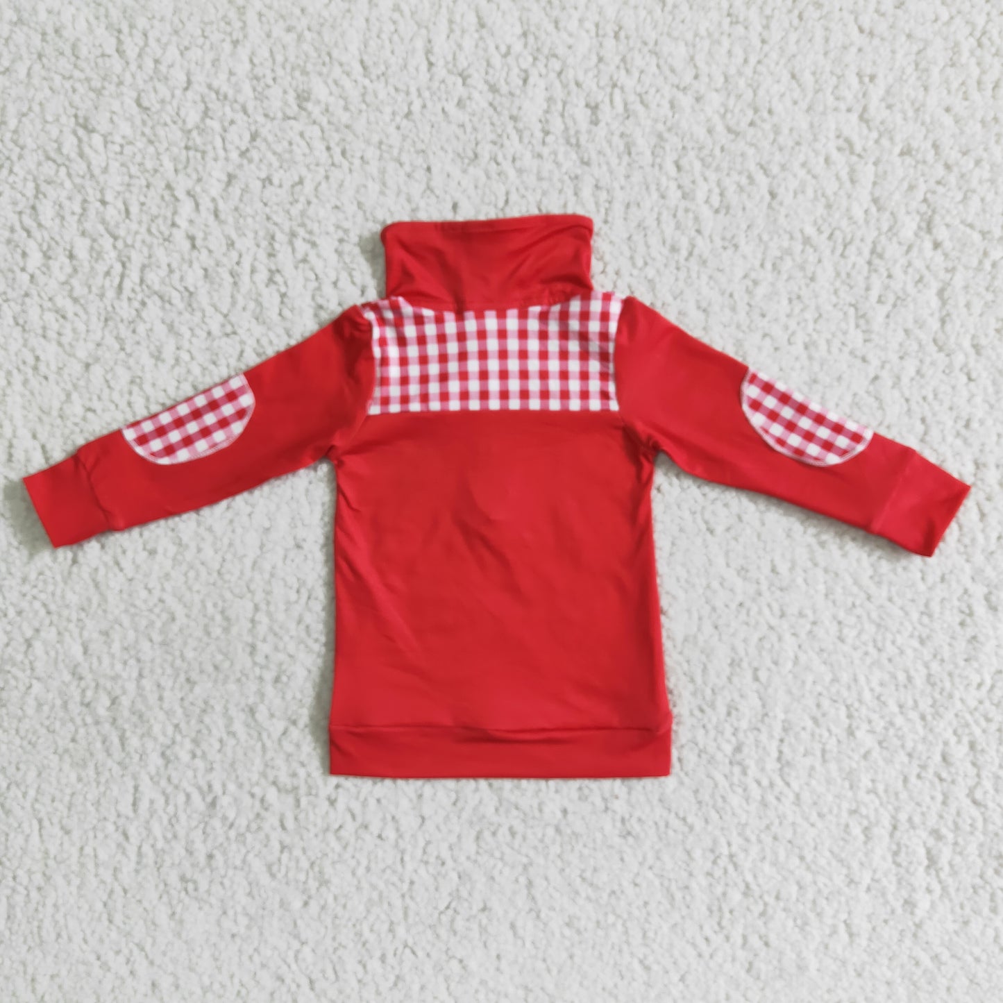 Red plaid long sleeve zipper mouse top boy pullover