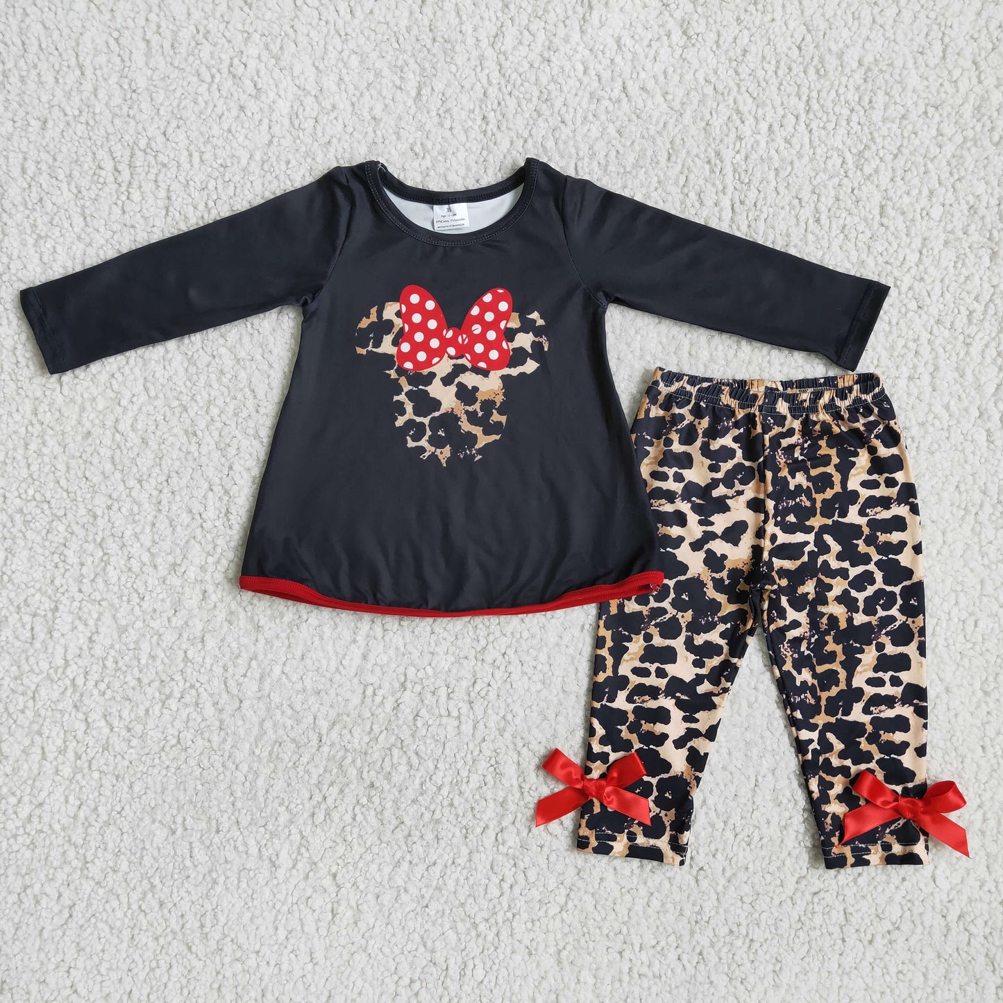 Black leopard bow print tunic leggings girls boutique clothing