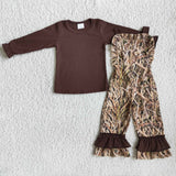 Brown cotton shirt camo overalls girls boutique clothing