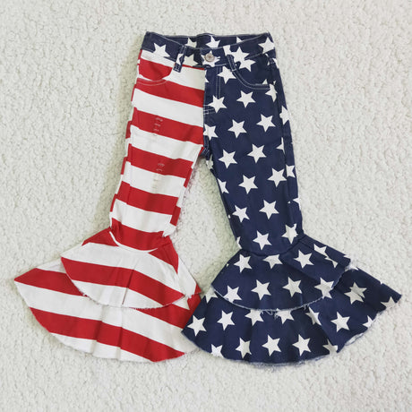 Stripe and stars distressed girls denim pants