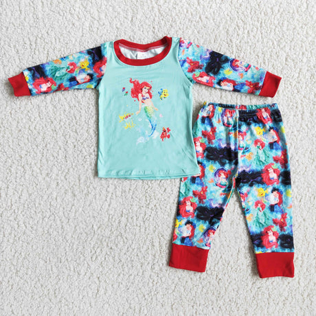 Long sleeve cute princess print girls boutique pajamas