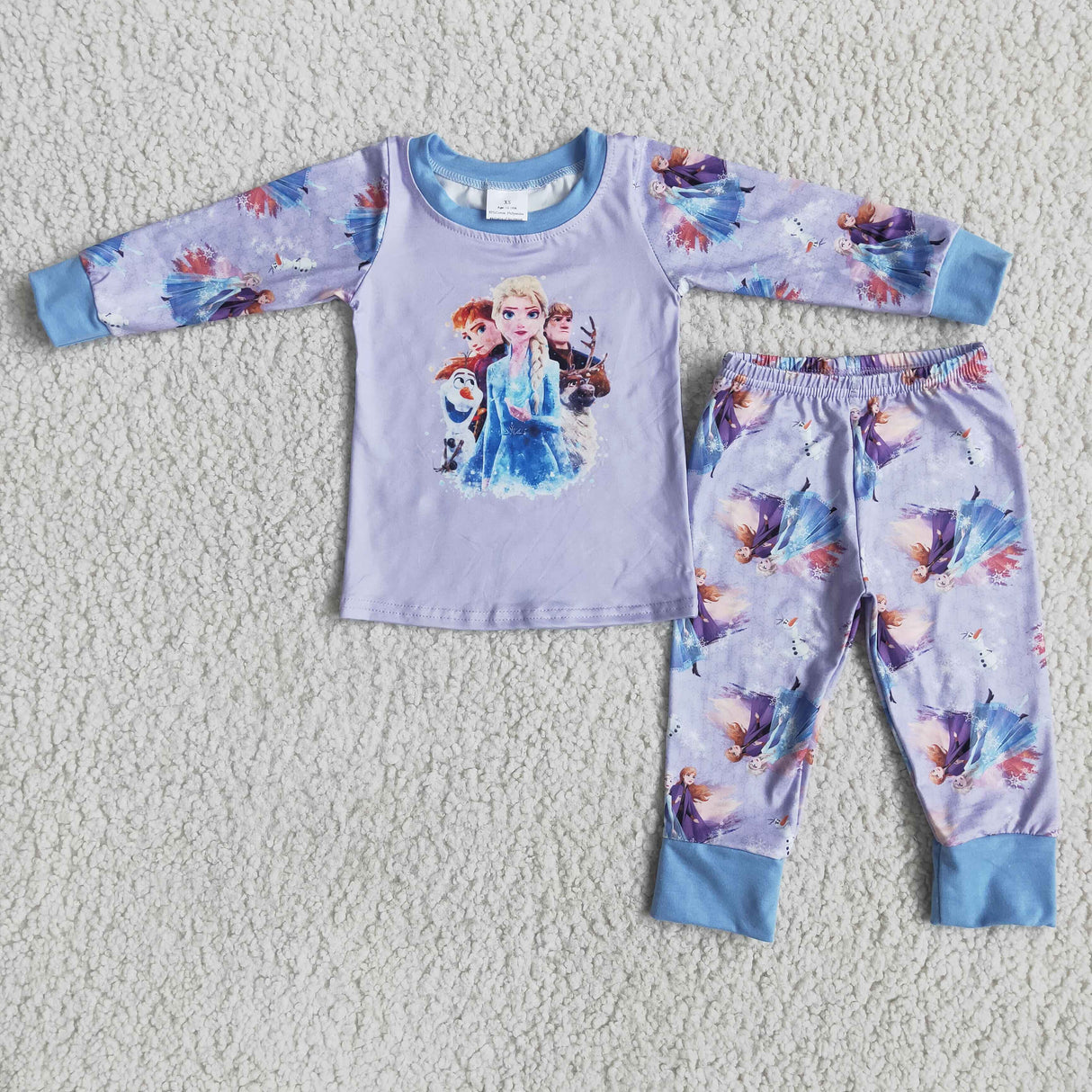 Light purple long sleeve cute print girls fall winter princess pajamas
