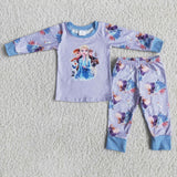 Light purple long sleeve cute print girls fall winter princess pajamas