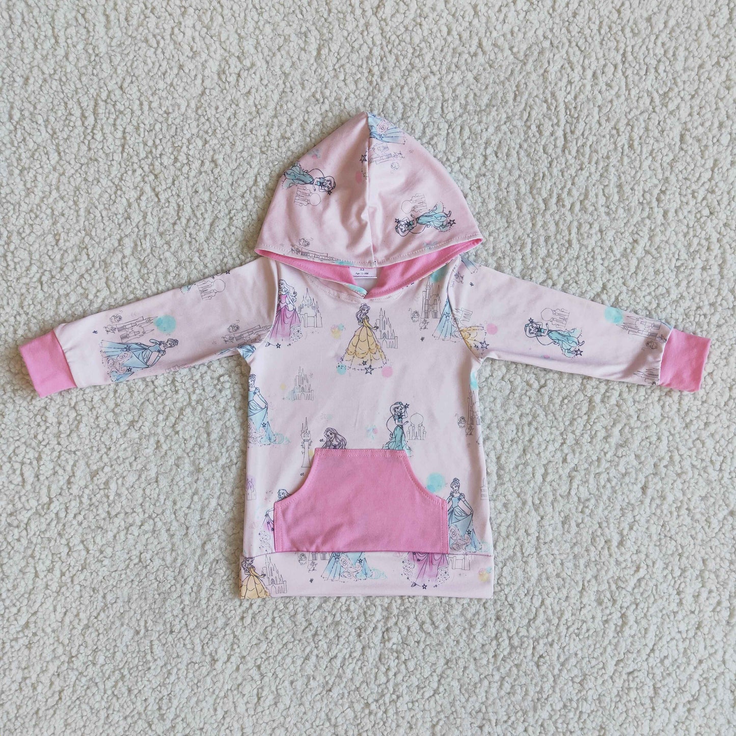 Pink princess long sleeve baby girls hoodie