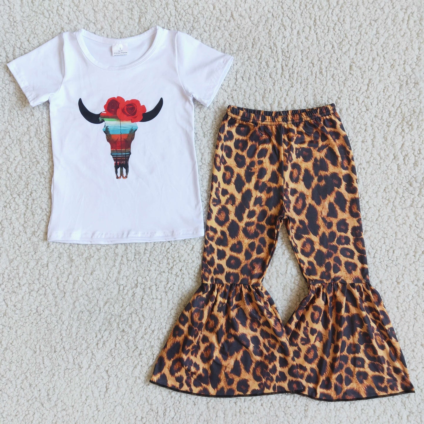 Girl Cow Head Leopard Bell Bottom Outfits