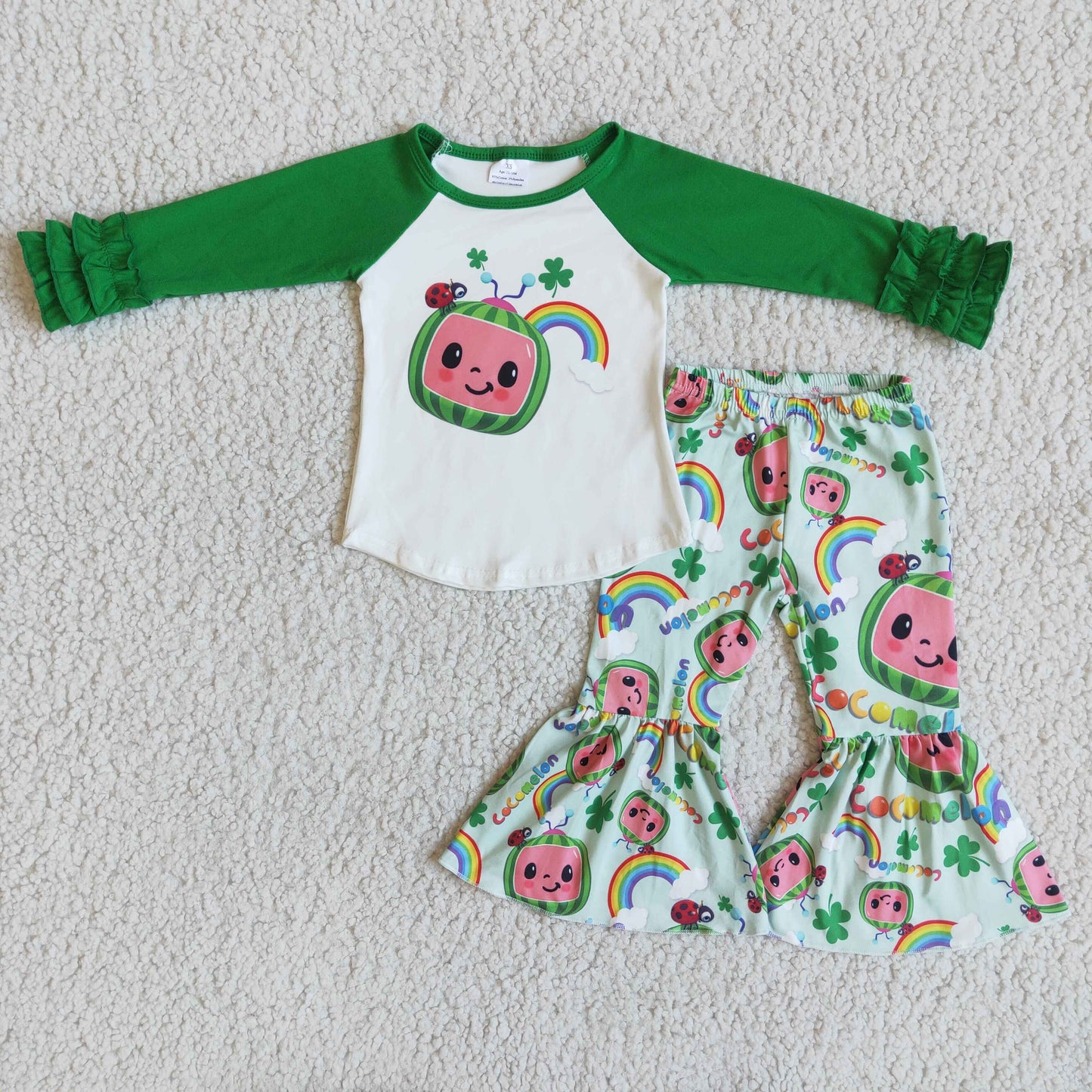 Green melon long sleeve bell bottom pants baby girls st patrick's day clothing