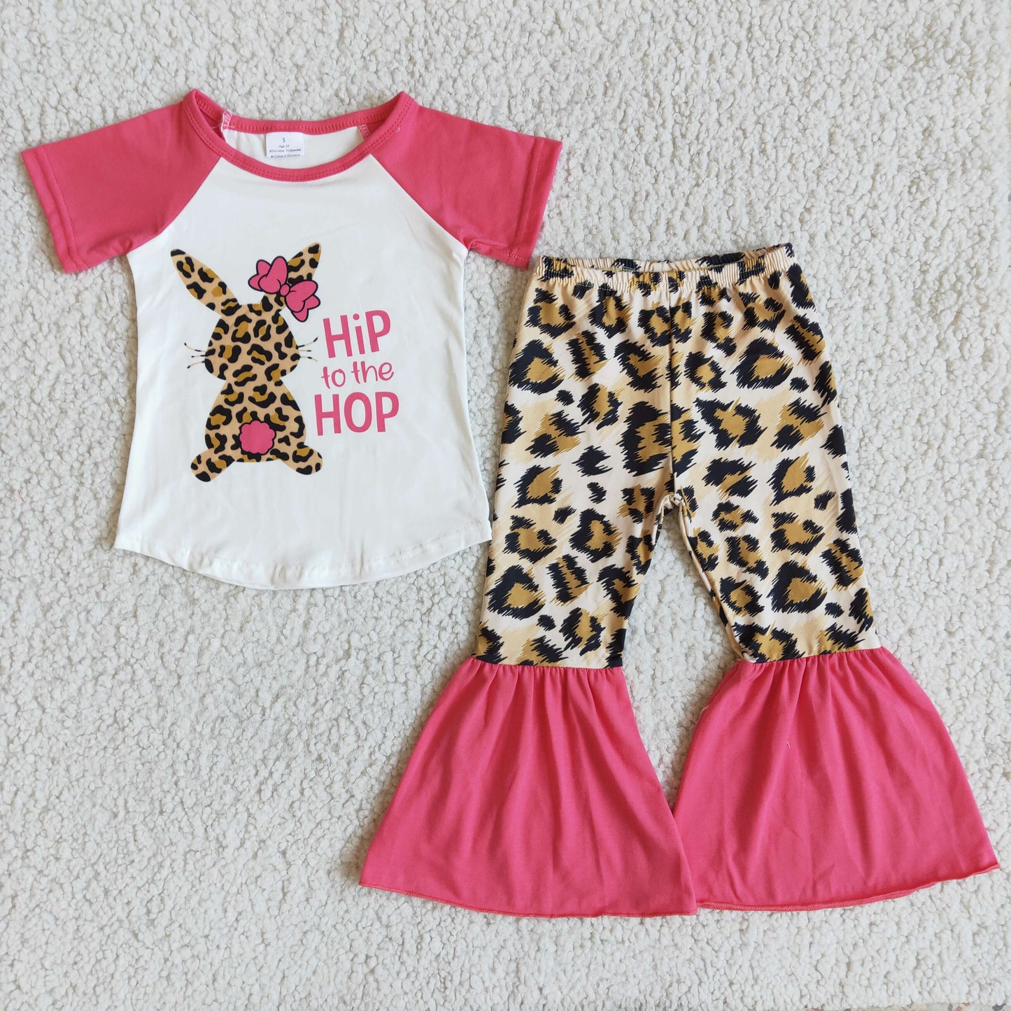Hip on the hop bunny shirt leopard pants girls easter clothing set