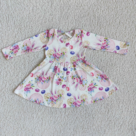Floral bunny long sleeve baby girls twirl easter dresses