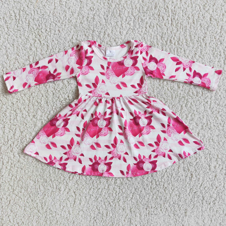 I love you heart floral print long sleeve girls valentine's dresses