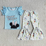 Happy easter short sleeve bell bottom pants set girls cute clothes