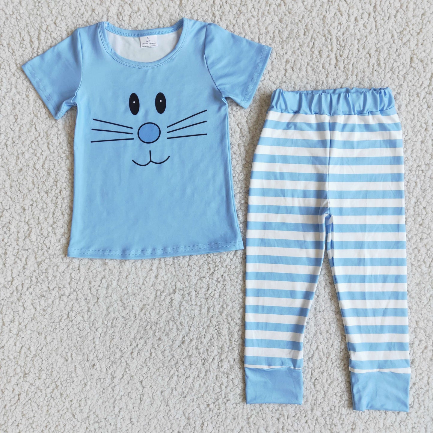 Short sleeve bunny  blue pink boys easter pajamas