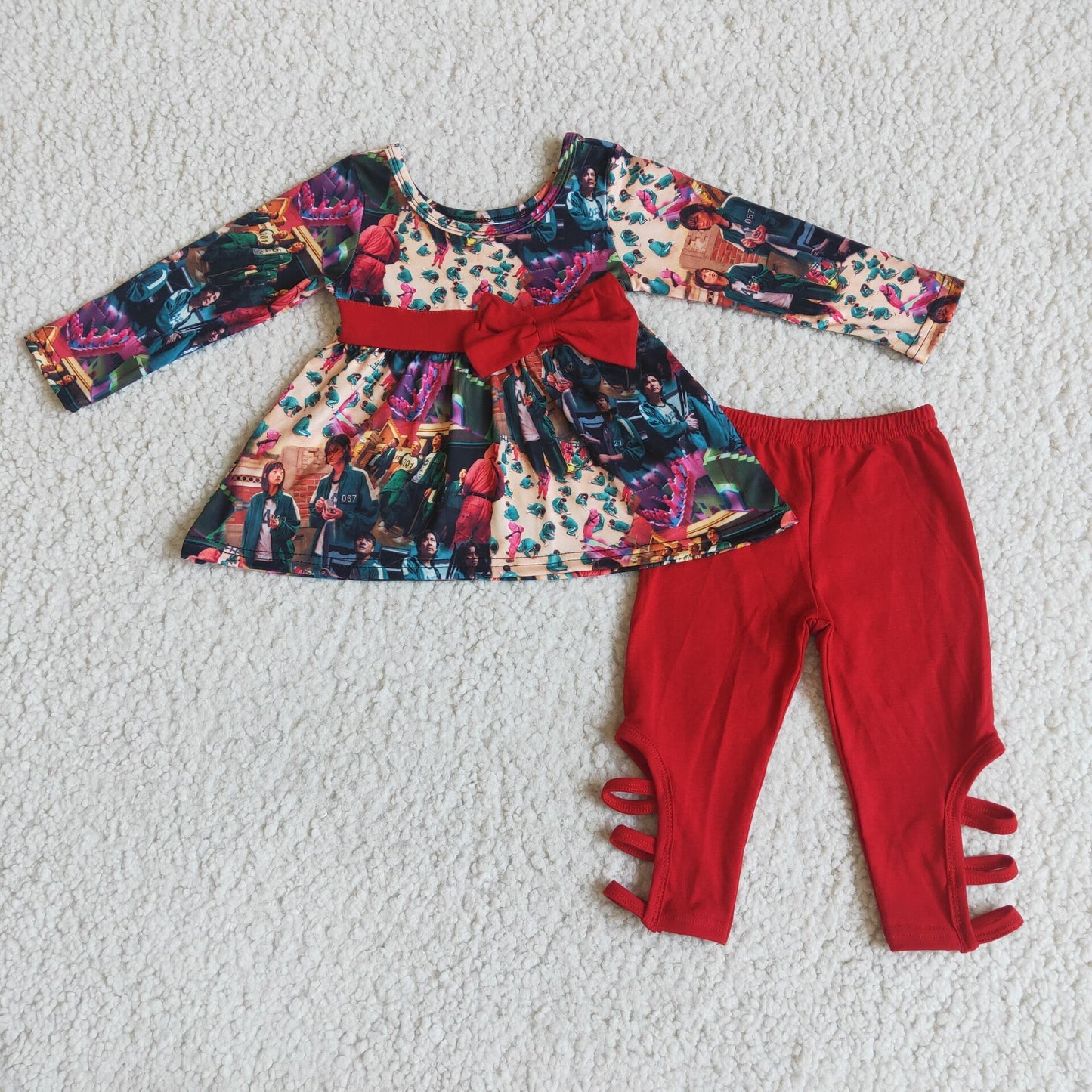 Red bow tunic criss cross leggings baby girls clothing