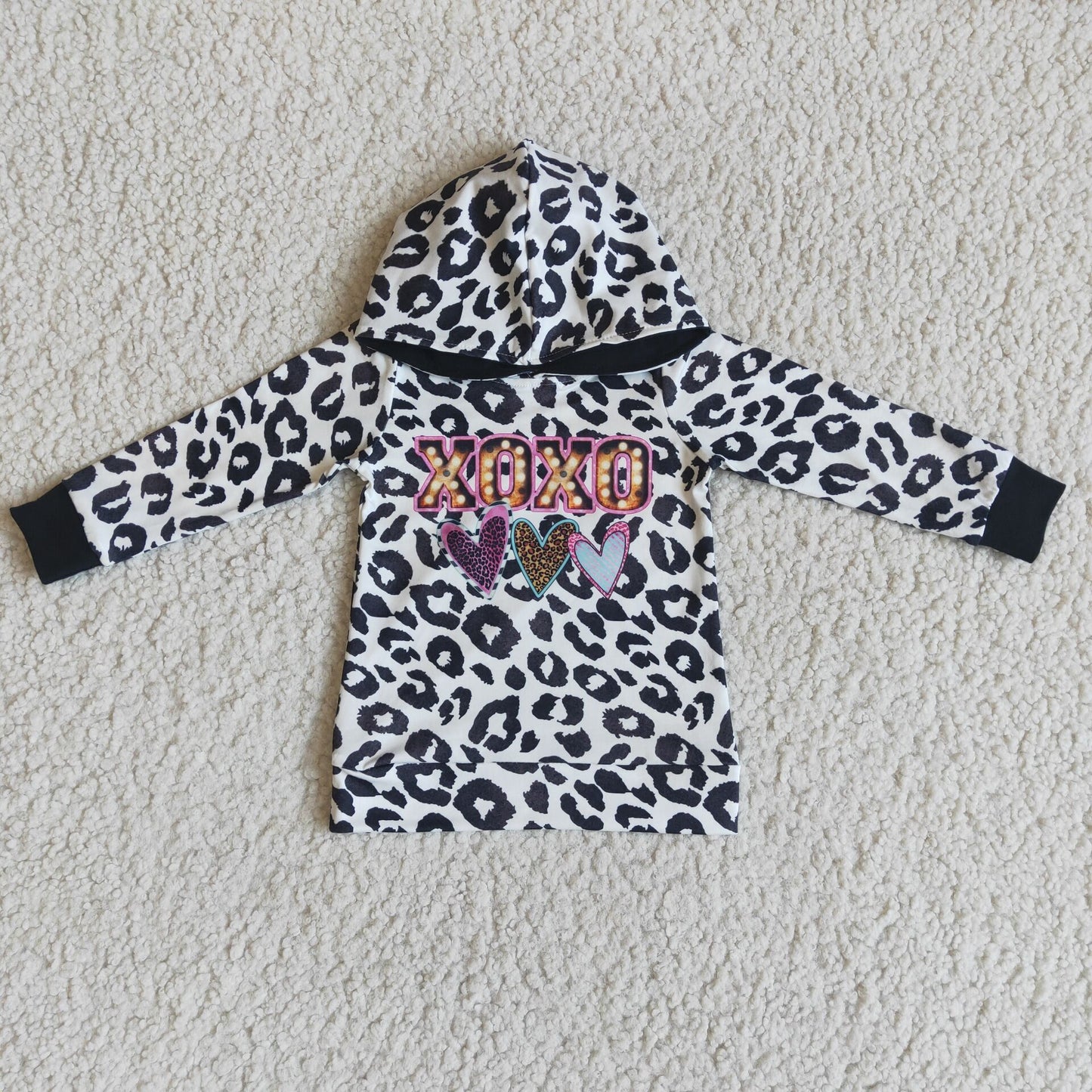 Heart print leopard long sleeve baby girls valentine's hoodie