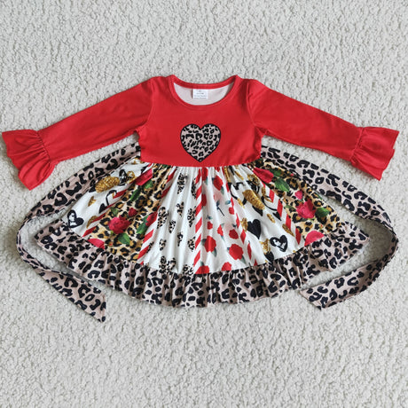 Leopard heart print panel twirl baby girls valentine's dresses