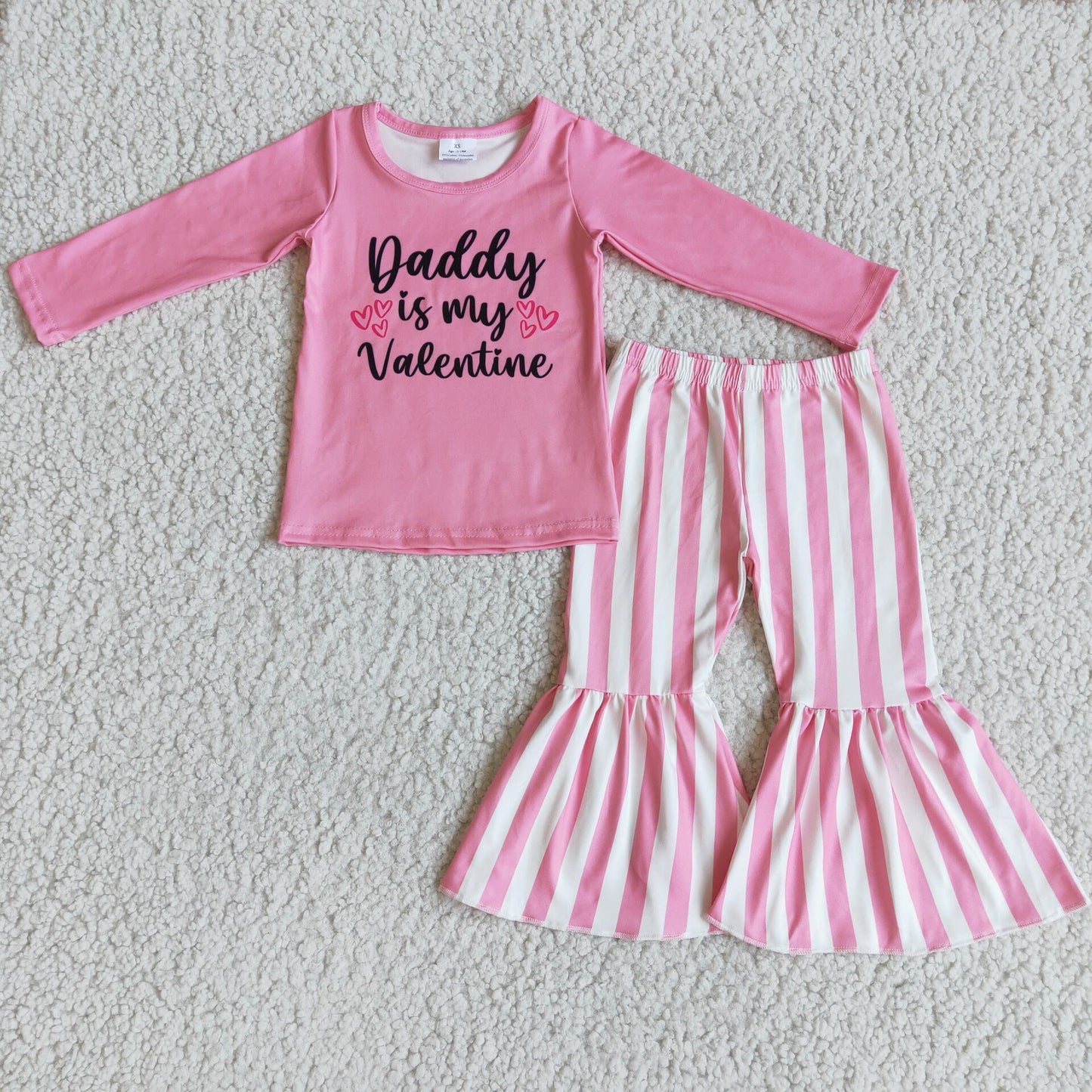 Daddy is my valentine pink shirt stripe pants girls boutique clothes