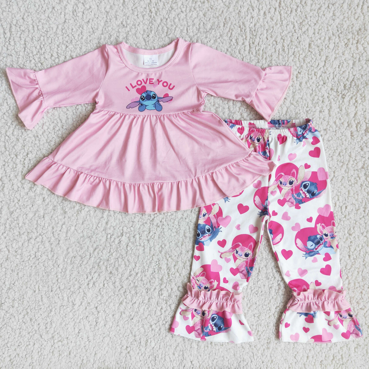 I love you pink 3/4 sleeves tunic koala ruffle pants cute girls boutique clothing