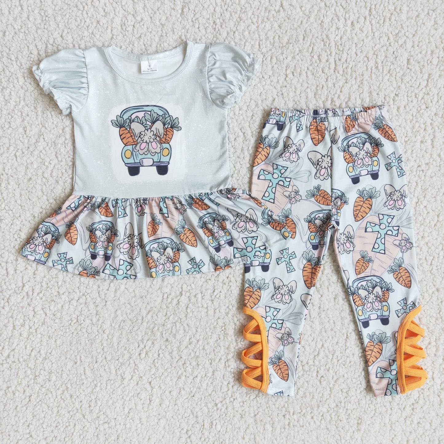 Carrot bunny print shirt criss cross leggings baby girls easter outfits