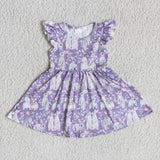 Flutter sleeve bunny print baby girls easter dresses