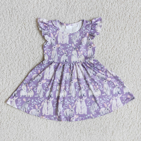 Flutter sleeve bunny print baby girls easter dresses