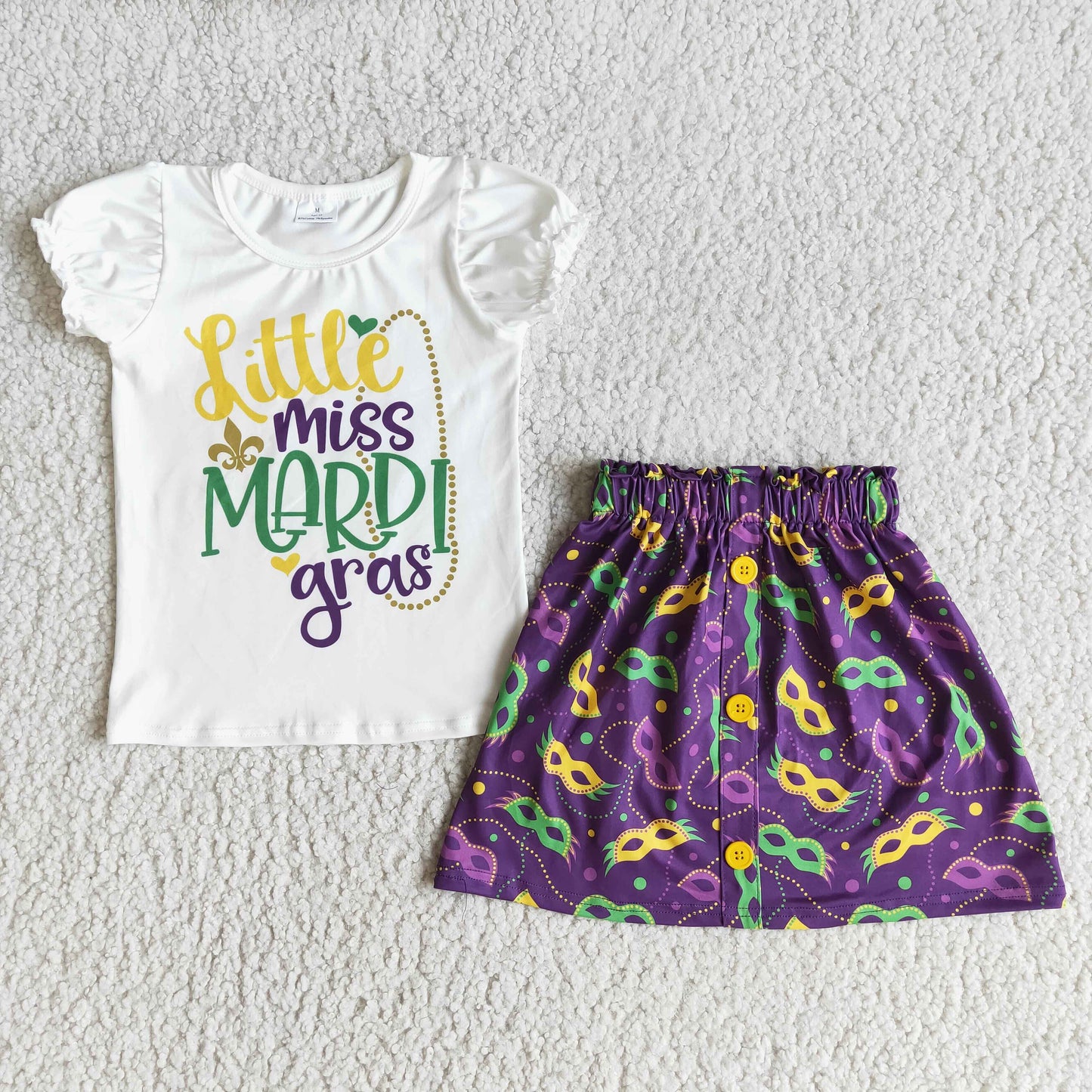 Little miss mardi gras shirt skirt baby girls clothing set