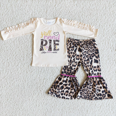 Y'all need pie ruffle sleeve shirt leopard pants girls boutique clothing