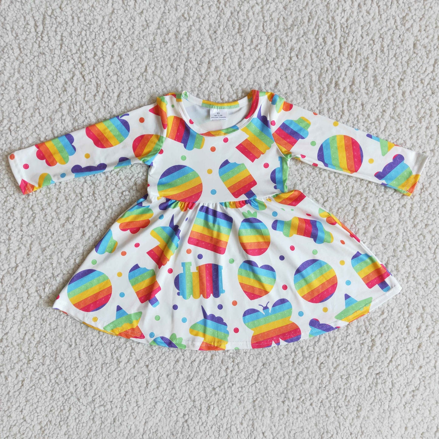Cute print rainbow bubbles long sleeve girls twirl dresses
