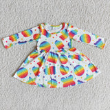 Cute print rainbow bubbles long sleeve girls twirl dresses