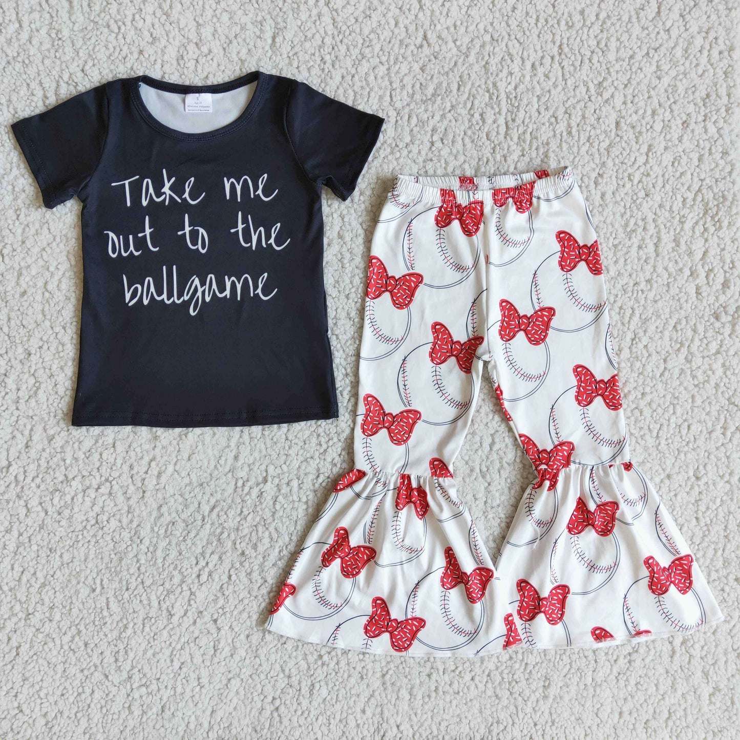 Take me to the ballgame shirt bell bottom pants girls boutique outfits