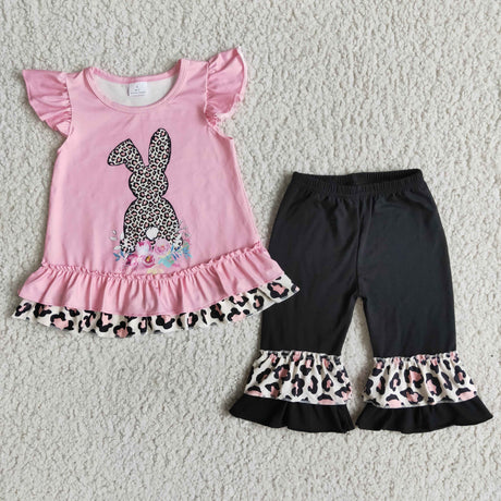 Leopard bunny print leopard ruffle capris girls easter clothing
