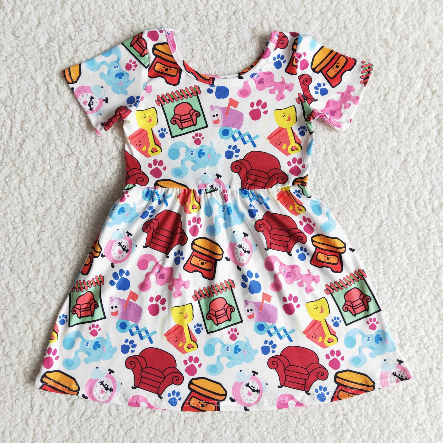 Short sleeve dog print baby girls cute summer dresses