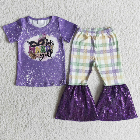 Let's Mardi y'all shirt sequin bell bottom pants girls mardi gras outfits