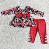 Red bow fries cow tunic criss cross leggings kids girls clothing