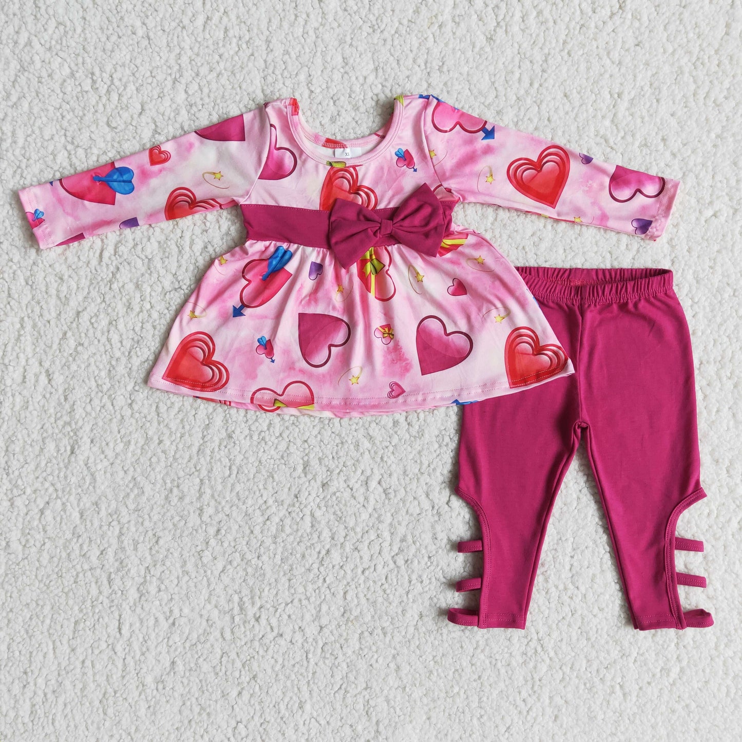 Heart print tunic criss cross leggings girls valentine's day clothing