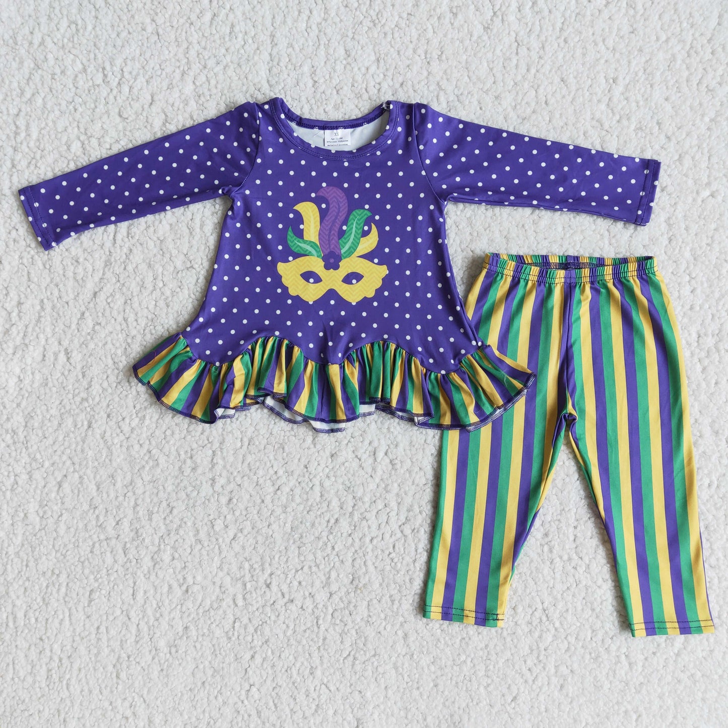 Purple polka dots shirt stripe leggings baby girls mardi gras outfits