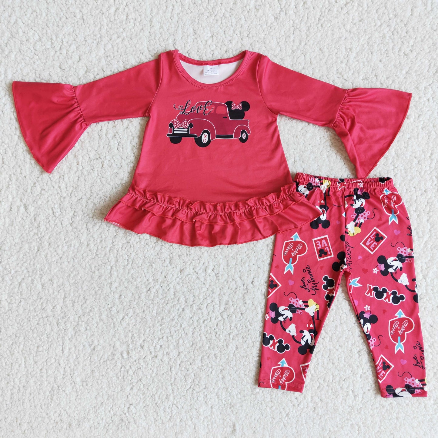 Love truck mouse shirt cute print pants baby girls valentine's clothing set