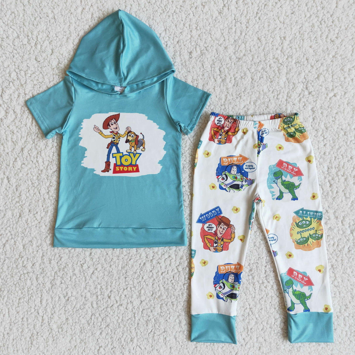 Short sleeve boy cute toy print hoodie set kids children clothing