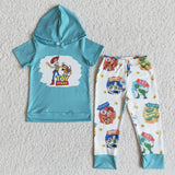 Short sleeve boy cute toy print hoodie set kids children clothing
