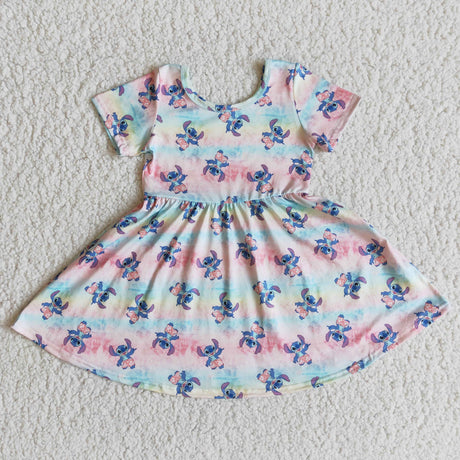 Short sleeve cute koala print baby kids girls twirl dresses