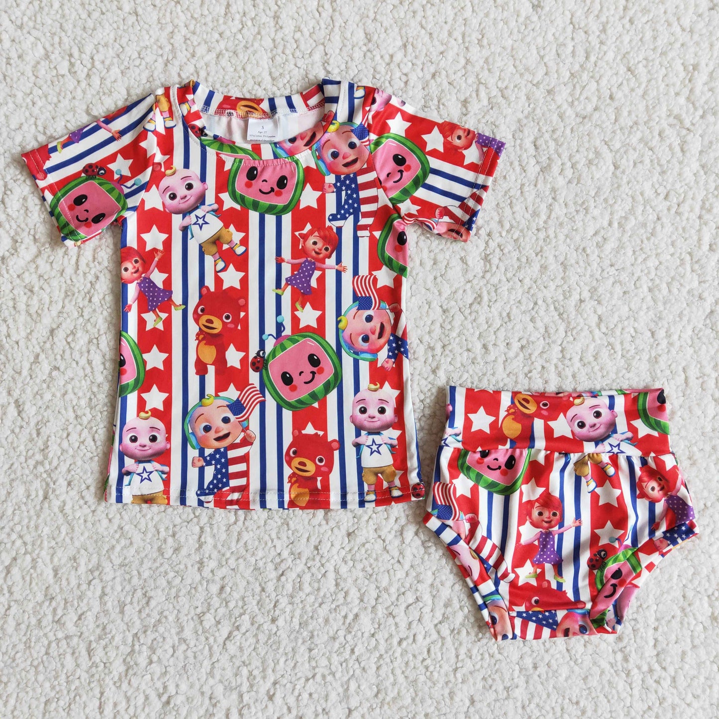 Blue red flag short sleeve shirt bummies baby girls 4th of july clothes