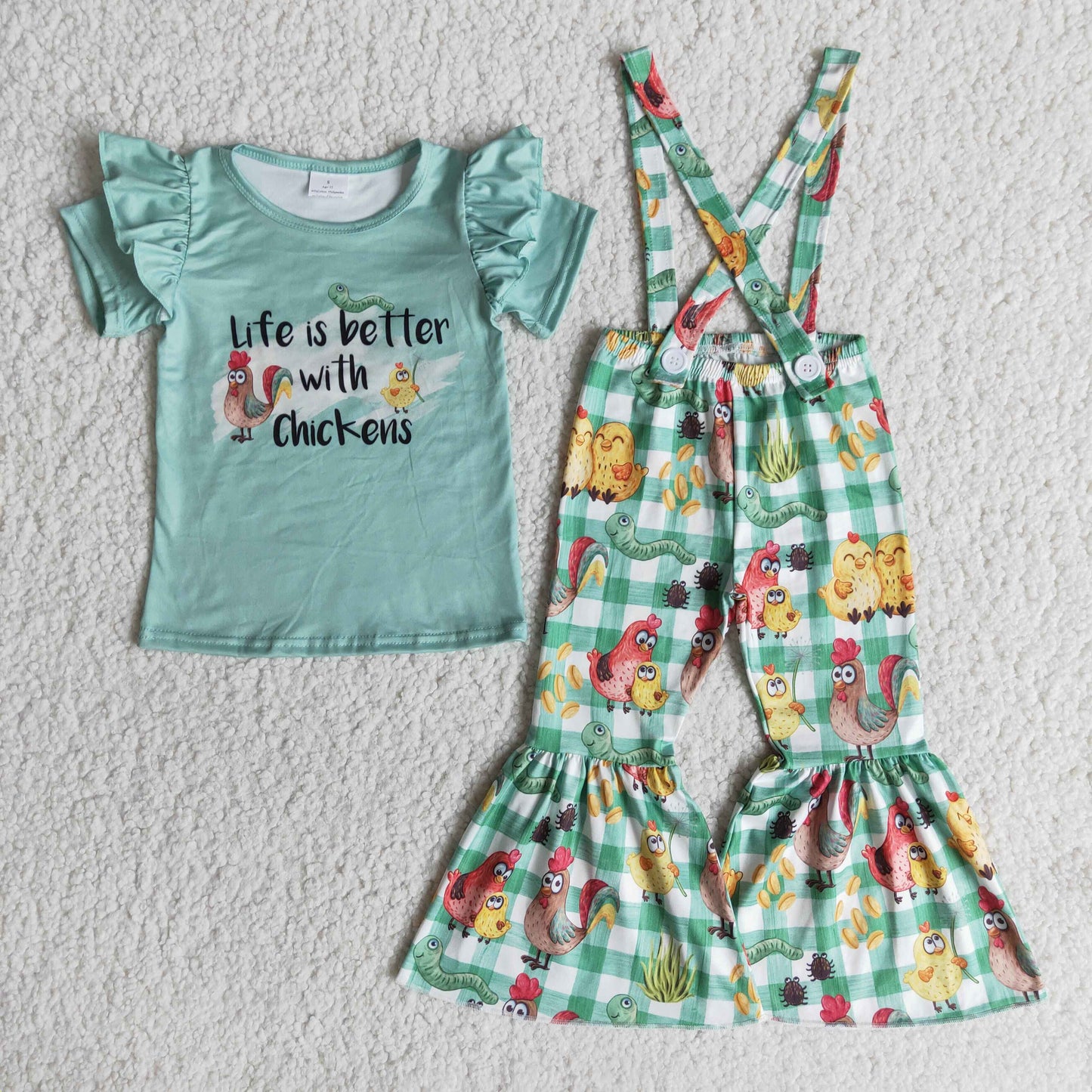 Life is better with chickens shirt overalls cute girls clothing set