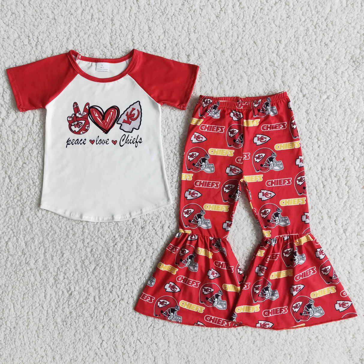 Peace love ragan bell bottom pants girls team clothing set