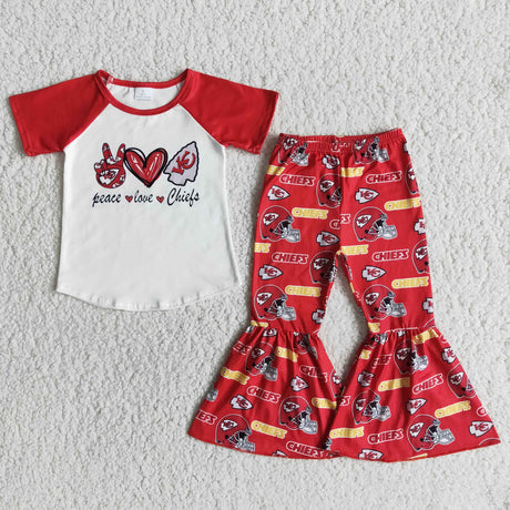 Peace love ragan bell bottom pants girls team clothing set