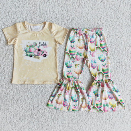 Easter truck shirt egg print bell bottom pants kids girls boutique clothing