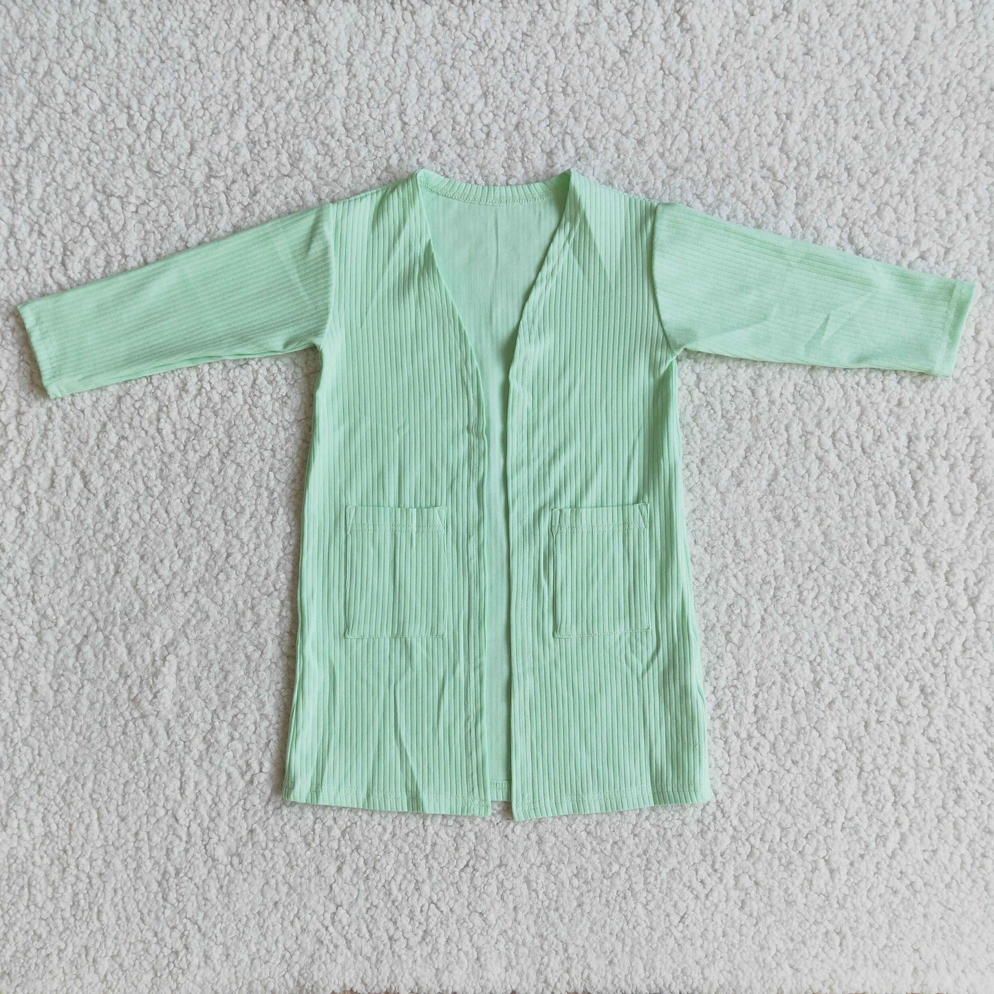 Green long sleeve pockets spring cotton cardigan