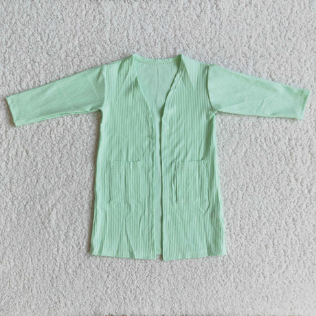 Green long sleeve pockets spring cotton cardigan