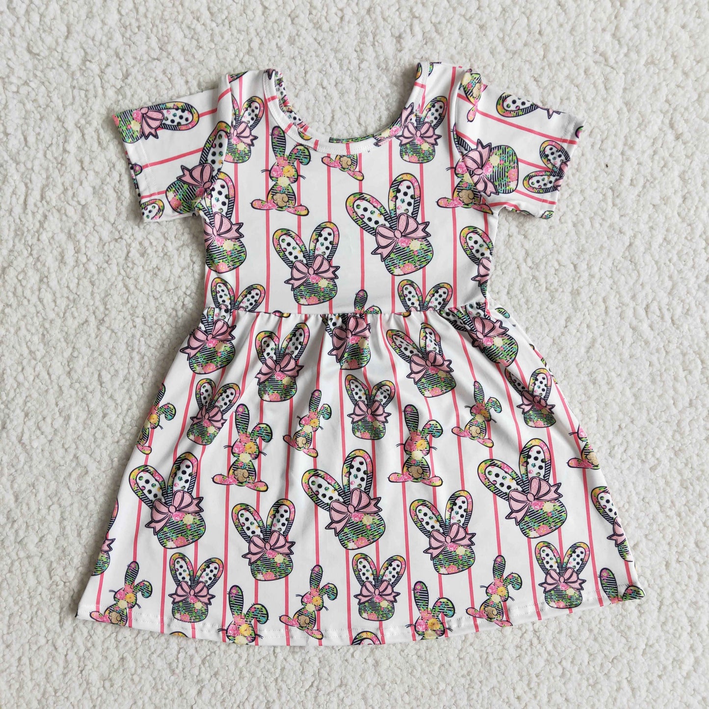 Floral bunny print short sleeve baby girls easter dresses