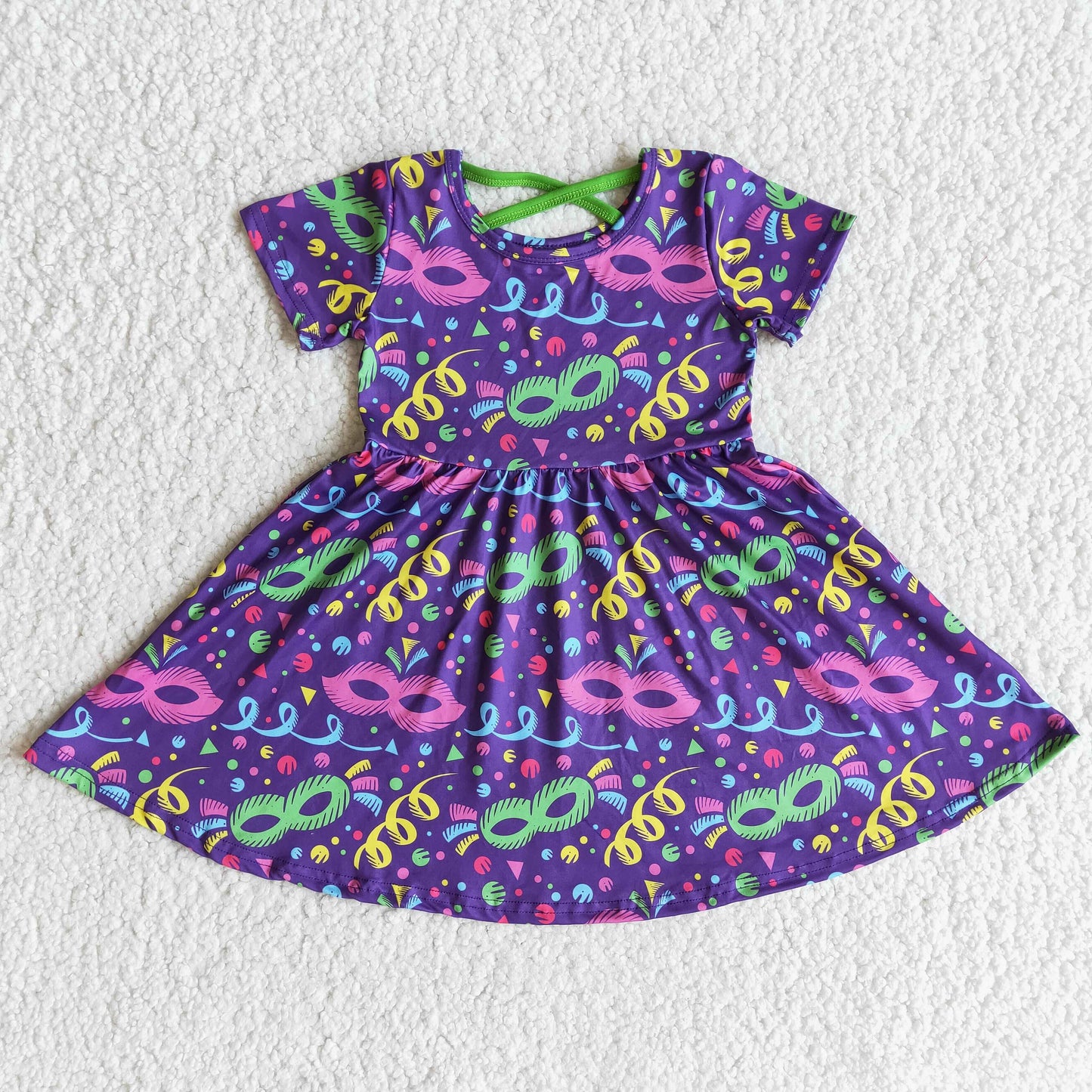 Short sleeve purple baby girl mardi gras dresses