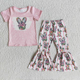 Short sleeve bleached shirt bunny bell bottom pants girls easter outfits