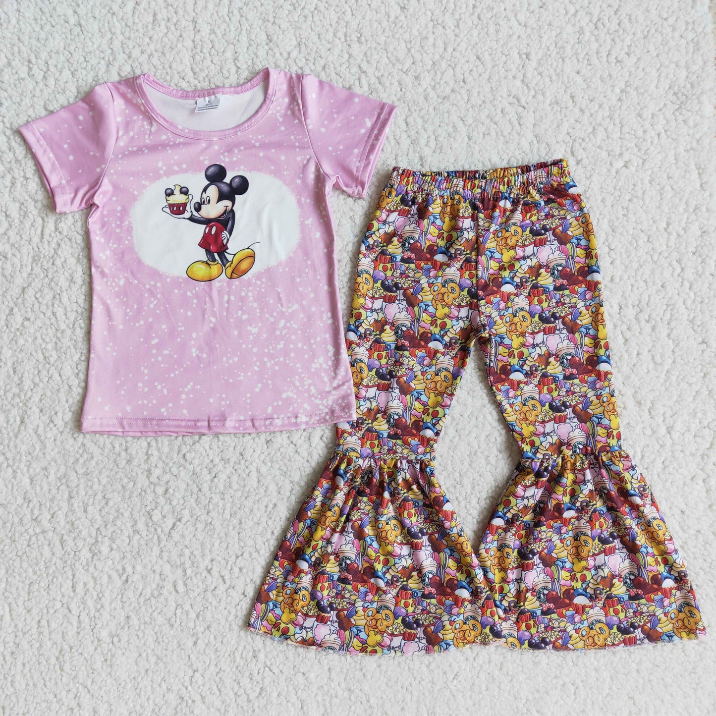 Cute mouse bleached shirt pants toddler girls boutique clothing set